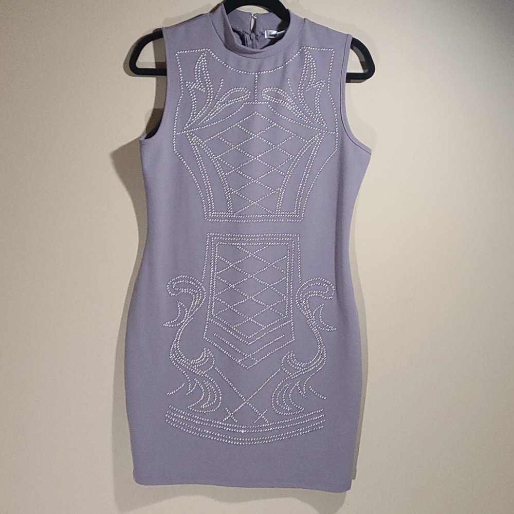 Dove grey studded body con midi dress